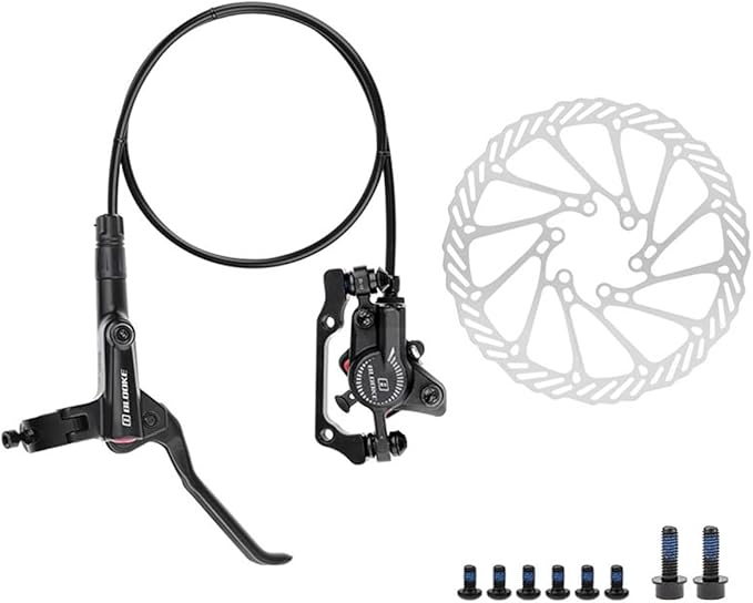 FukkeR 2-Piston Mountain Bikes Hydraulic Brake Set with 160mm Floating Disc Rotor and Caliper PM/is Adapter Right Front Road Bikes Aluminum Disc Brake 800mm for BMX XC