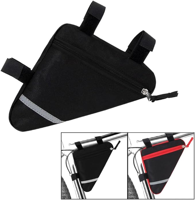 2 Pieces Bike Triangle Bag, Waterproof Bicycle Front Tube Frame Triangle Bag with Double-Sided Reflective Decoration (Black)