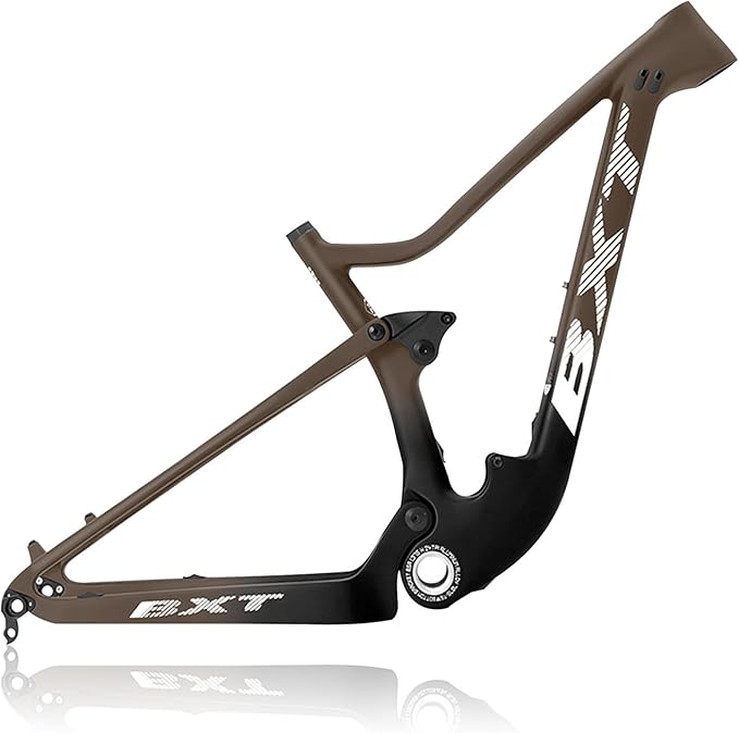29er Full Suspension Mountain Bike Frame 16/17/19/21inch Carbon Disc Brake Bike Frame XC Soft Tail Enduro Frame Thru-Axle 12 * 142MM/Quick Release 9 * 135MM Travel 100mm(Brown,29 * 16")