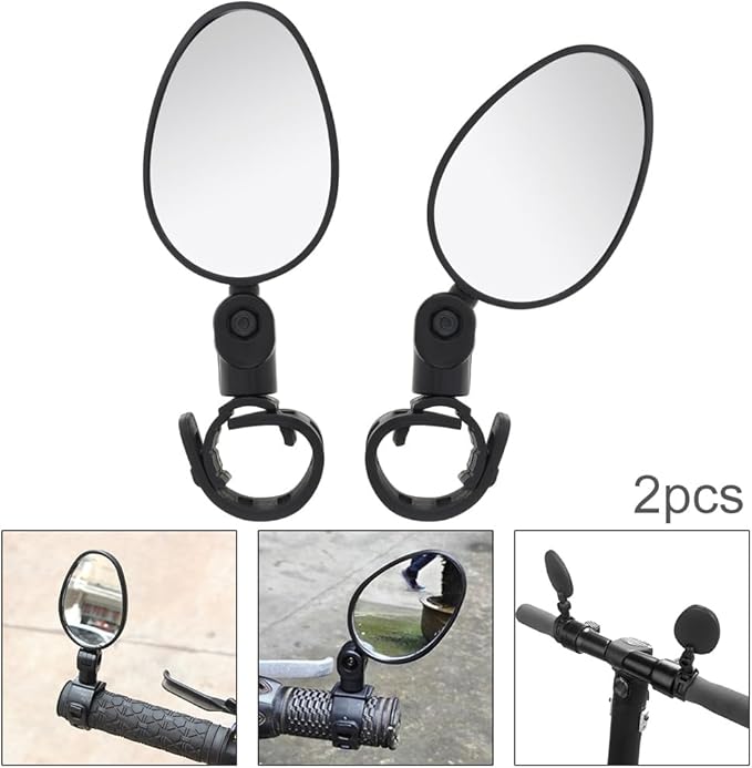 360° Rotatable Bike Mirror (2 Packs) - Shockproof Handlebar Mount, Wide Angle & Flat View Rearview Mirror for Road/Mountain/E-Bikes