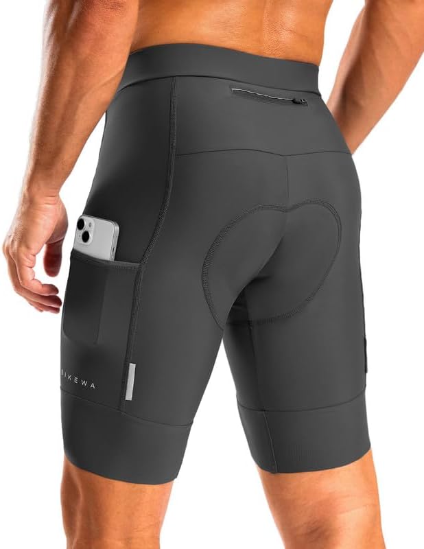 Bikewa Men's Bike Shorts 4D Padded Cycling Shorts for Men Road Riding Biking Bicycle Zipper Pockets