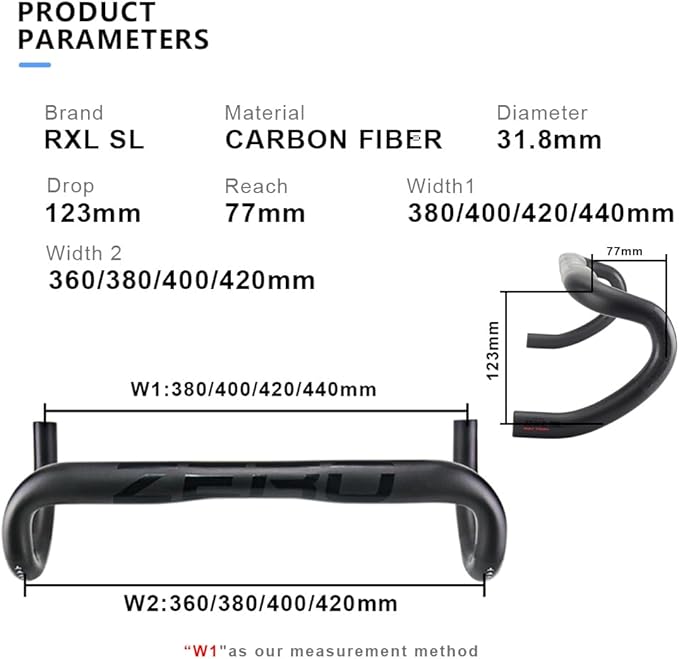 RXL Carbon Road Bike Handlebar - 31.8mm Drop Bar, 38cm