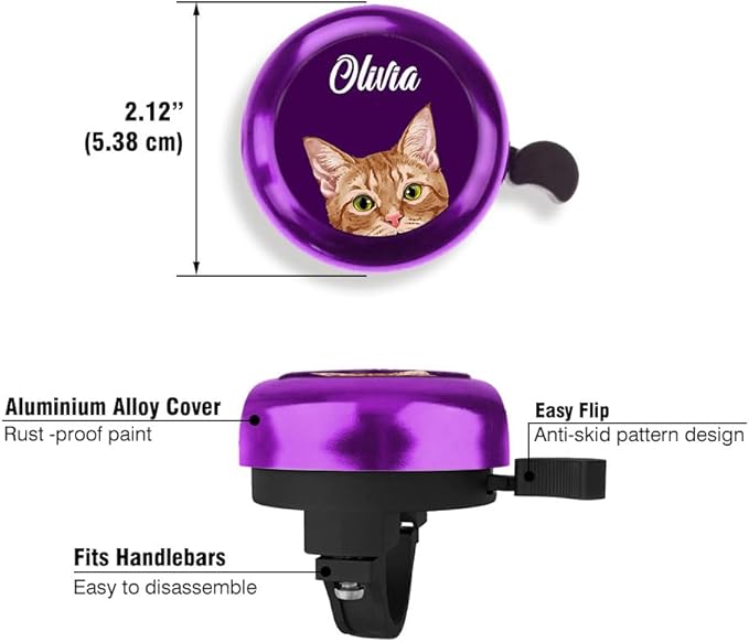 WIRESTER Personalized Custom Bike Bell with Your Text, Aluminum Round Classic Ring Bicycle Bell, Bike Accessories Bell Ring for Adults Kids Girls Boys