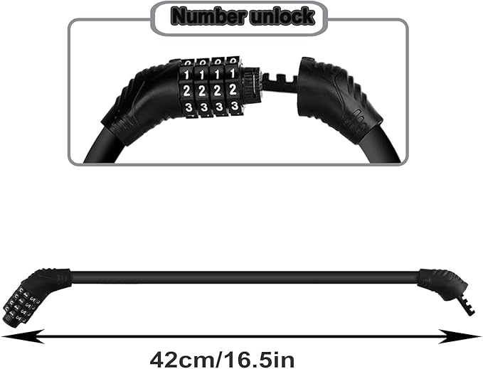 Bike Lock Cable, 4 Digit Security Resettable Combination Lock, Heavy Duty Anti Theft Bicycle Lock Chain, Combo Bike Locks, Portable Code Bicycle Cable Lock for Bike Motorcycle 16 inches 2 Pcs