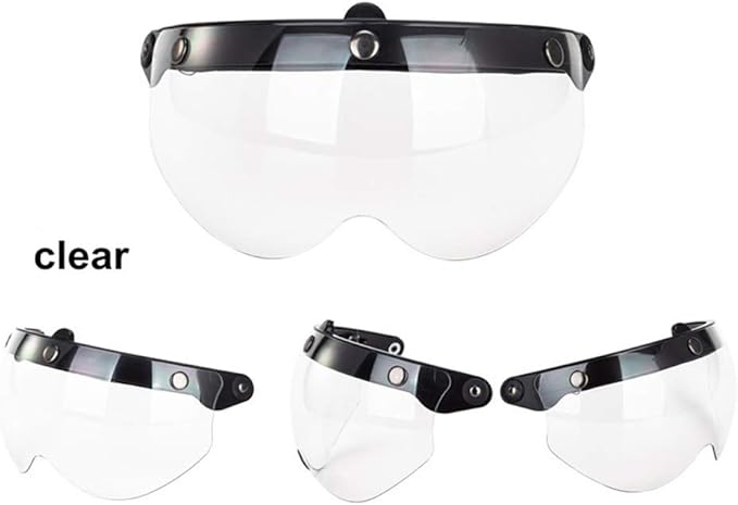 Helmet Visor Replacements,Universal 3 Snap Retro Helmet Visor Windproof Sun Shield Half Face Motorcycle Helmets Visor,Up Down Open Face Helmet Half Face Shield(Clear)