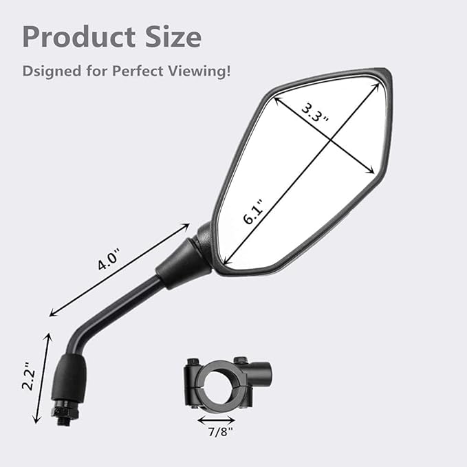 【2026 Upgraded】Motorcycle Convex Rear View Mirror, Mirrors For Bike,motorcycle,atv,scooter, with M8 M10 Threaded Bolt, with 7/8" Handle Bar Mount Clamp Compatible with Cruiser, Suzuki, Honda,Victory
