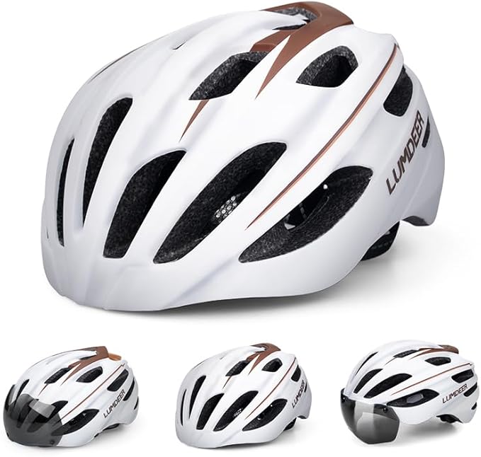 Lumdeer RC1 Bike Helmet for Adults - Superior 24 Airflow Road Cycling Bicycle Helmet Lightweight, USB Rechargeable Light, Ajustable Dial &Strap, Magnetic Goggles or Visor