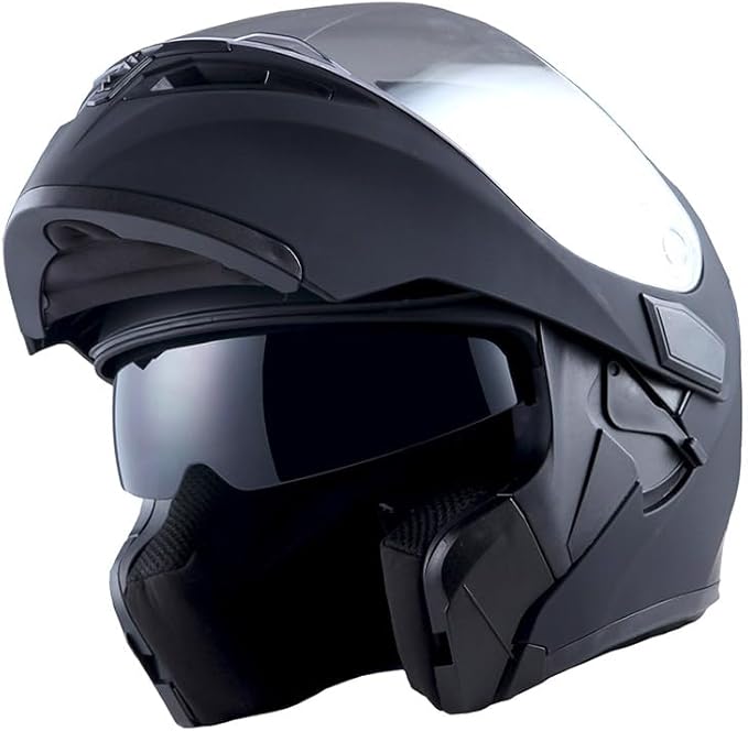 1Storm Motorcycle Modular Full Face Helmet Bike Flip up Dual Visor Sun Shield: HB89 Matt Black