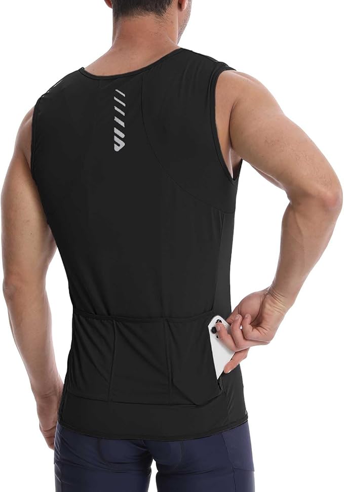 Lo.gas Sleeveless Cycling Jersey Men, Biking Base Layer Breathable and Lightweight with Back Pocket Sports Vest
