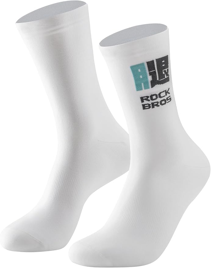 ROCKBROS Cycling Socks, Mountain Bike Socks, White Cycling Socks for Men Women, Compression Fit, Suitable for Running, Hiking