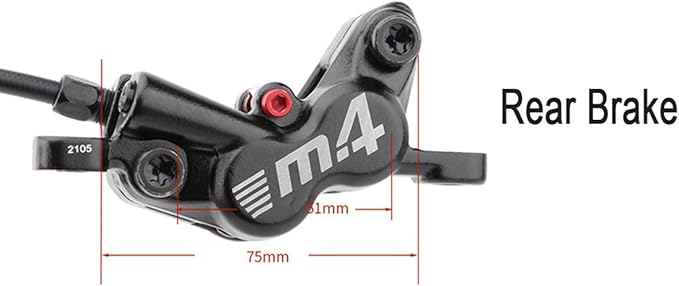 FukkeR 4-Piston Mountain Bikes Brakes Kit Right Rear 1400mm Mountain Bikes Aluminum Hydraulic Disc Brake Fit 160mm Rotor with Calipers PM/is Adapter for BMX XC Trail