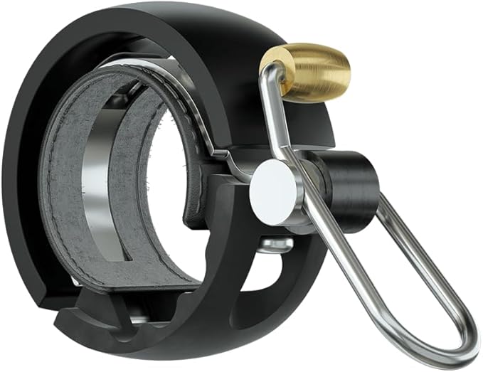 Knog Oi Luxe Bike Bell – Sleek Low Profile Bicycle Bell for Adults, Durable Metal & Vegan Leather, Clear Tone, Easy Install for Flat Bars & Drop Bars (Small 22.2mm / Large 23.8–31.8mm)