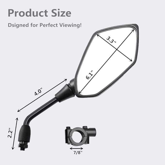 【2026 Upgraded】Motorcycle Convex Rear View Mirror, Mirrors For Bike,motorcycle,atv,scooter, with M8 M10 Threaded Bolt, with 7/8" Handle Bar Mount Clamp Compatible with Cruiser, Suzuki, Honda,Victory