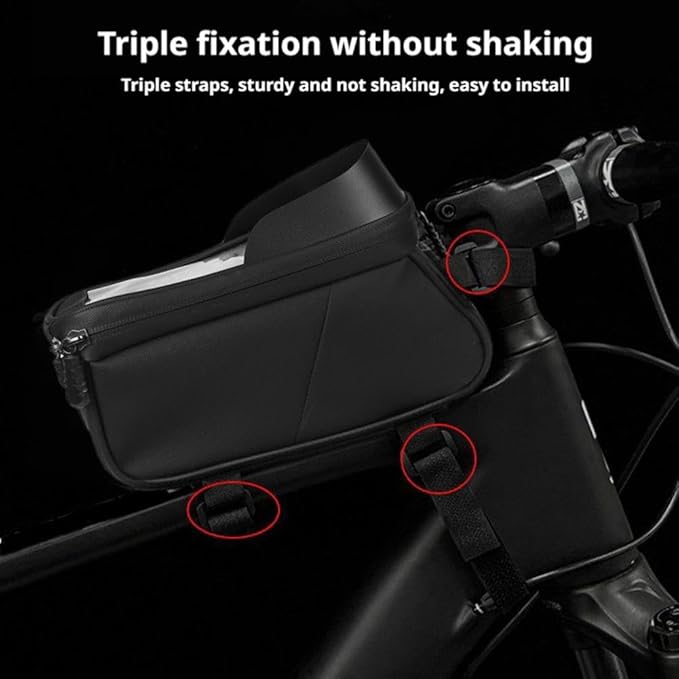 Bike Frame Bag Waterproof - Top Tube Frame Pouch, Cycling Pouch with Rain Cover, Fits Up to 6.5" Touchscreen Window, Storage Straps (pink)