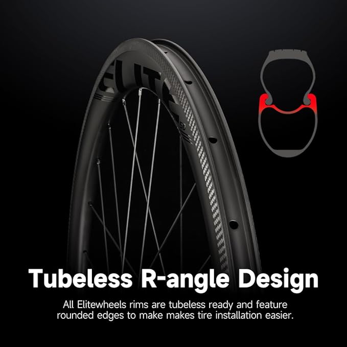 ELITEWHEELS Road Bike Carbon Wheels 700c Clincher 30/38/50/55/60/82mm Carbon Wheelset Tubeless Ready Cycling Wheel U Shape
