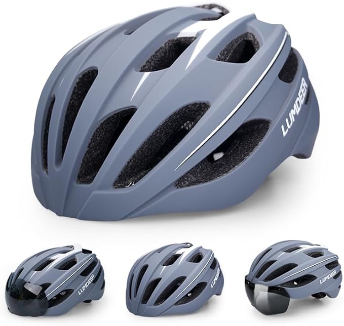 Lumdeer RC1 Bike Helmet for Adults - Superior 24 Airflow Road Cycling Bicycle Helmet Lightweight, USB Rechargeable Light, Ajustable Dial &Strap, Magnetic Goggles or Visor