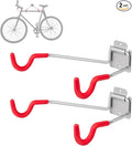 Bike Wall Mount Hangers，EVA Foam Padded Bicycle Hooks-Flip-Up Garage Bicycle Rack for Mountain, Road, and Kids Bikes Rack Holders 2 Pack Silver, Red