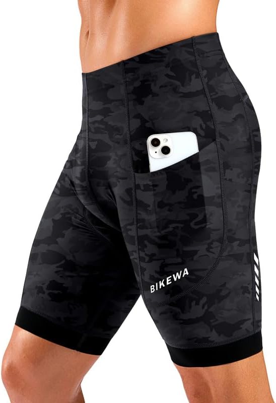 Bikewa Men's Cycling Shorts 7" 4D Padded Bike Shorts for Men Road Biking Bicycle Riding Cycle Biker Phone Pockets