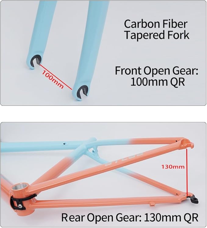 44CM 47CM 50CM 52CM Road Bike Frameset 700C Aluminum Alloy Quick Release Frame 100/130mm C Brake BSA BB68 Carbon Fiber Tapered Fork(Black Red,50cm)