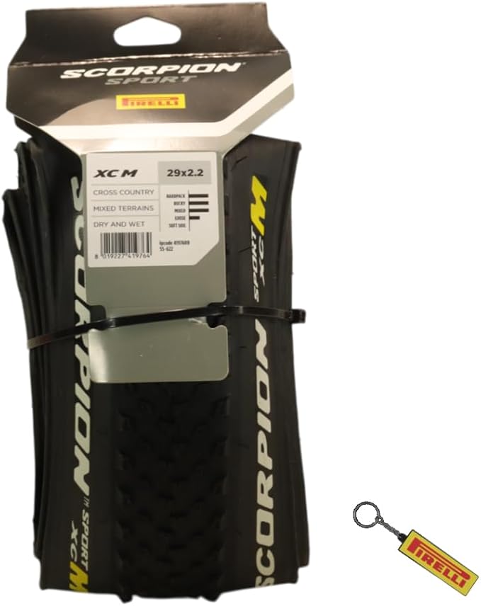 Pirelli Scorpion Sport XC M 29 x 2.2 Black Folding Tire for Mountain Bikes - Mixed Terrain Performance, Lightweight and Durable for Varied Terrain. Includes Pirelli Scorpion Keychain.