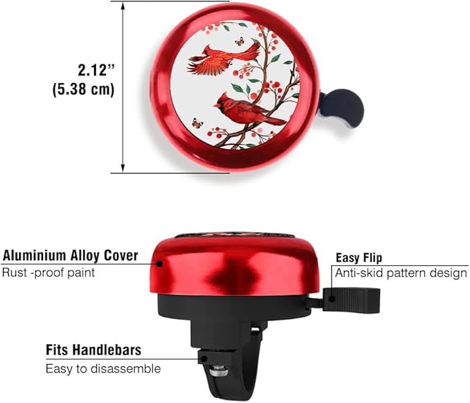 WIRESTER Red Aluminum Round Bike Bell, Classic Ring Bicycle Bell, Bike Accessories Bell Ring for Adults Kids Girls Boys