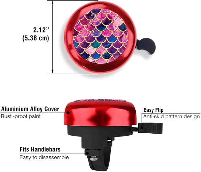 WIRESTER Red Aluminum Round Bike Bell, Classic Ring Bicycle Bell, Bike Accessories Bell Ring for Adults Kids Girls Boys