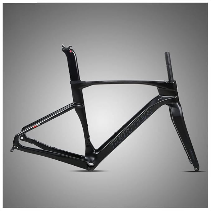 Carbon Fiber Road Bike Frameset Disc Brake Racing Frame 45/48/51/54CM 12x100/12x142mm Thru Axle Bicycle Frame for 700c Wheels(Black,51cm)
