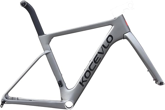 700C Road Bike Frameset 44 47 50 53 56 Cm Carbon Fiber Disc Brake Bike Frame Thru Axle F12×100mm R12×142mm Windbreaker Frame T47mm Threaded Bottom Bracket Max 32C Tire(Gray,56cm)