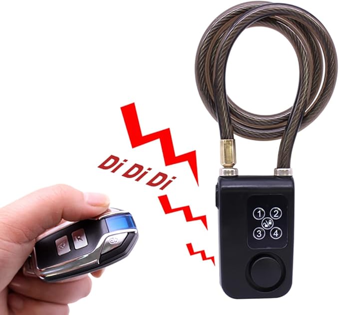 Mengshen Bike Lock with Remote Control, Anti-Theft Vibration Alarm with 31 Inch Cable Length, IP55 Waterproof for Bicycle Motorcycle Door Fence Gate Scooter Baby Stroller (Black)