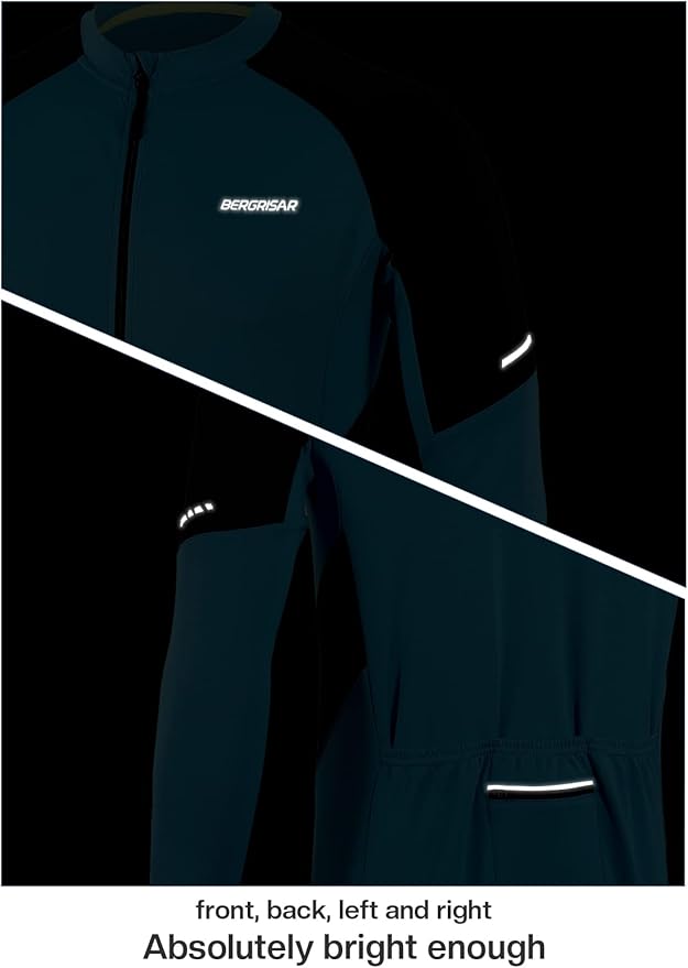 BERGRISAR Men's Basic Cycling Jerseys Long Sleeves Bike Bicycle Shirt Zipper Pockets BG012