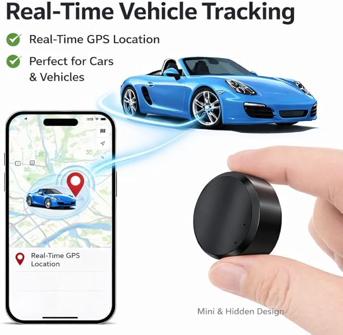 GPS Tracker for Vehicles – No Subscription, SIM Card Not Included (Self-Provided), Free App for Real-Time Tracking, Speed Alerts, Vibration Notifications, Electronic Fence, Hidden Car Tracker