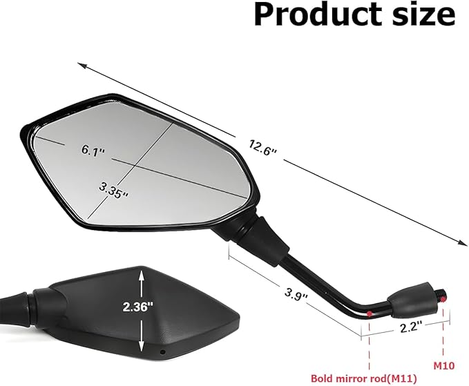 2PCS Motorcycle Mirrors, Dirt Bike Rearview Side Mirror for Handlebar, Adjustible Motorbike Convex Rear View Mirror with 10MM Threaded Bolt, Compatible with Scooter, UTV, ATV