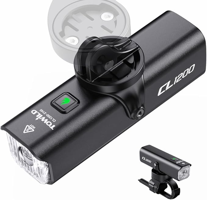 TOWILD CL1200 Bike Lights for Night Riding,Compatible with Garmin/GoPro Mount,1200 Lumen Bright Bike Headlight,Rechargeable Battery,Waterproof Bike Front Light for Commuter Cyclists