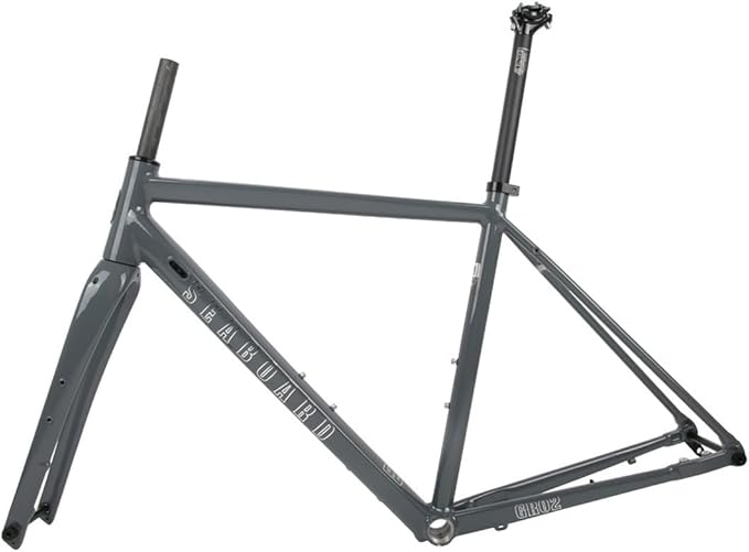 700C Road Bike Frameset Gravel Bike Frame 44cm/47cm/50cm/53cm/56cm Aluminum Alloy Disc Brake Frame with Carbon Fibre Fork Thru Axle F12*100mm R12*142mm Internal Routing(Cement Gray,44cm)