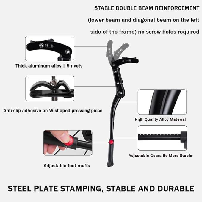 Bike Kickstand for Specialized Turbo Tero Turbo Vado Turbo Vado SL Venge Vita, Aluminum Adjustable Kickstand Foot Side Stand Suppor Rear Side Bicycle Stand with Non-Slip Rubber Foot,A