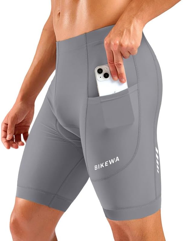Bikewa Men's Cycling Shorts 7" 4D Padded Bike Shorts for Men Road Biking Bicycle Riding Cycle Biker Phone Pockets