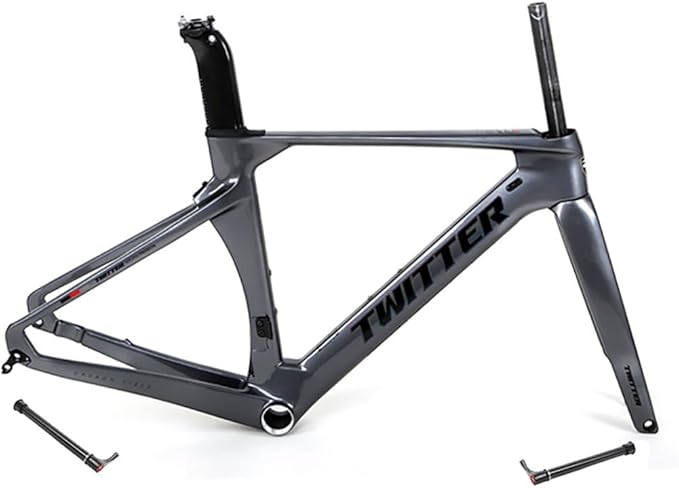 Carbon Road Bike Frameset 46/48/50/52/54/56cm 700c Wind Breaking Racing Frame Internal Routing Disc Brake Frame Set Thru Axle 100mm/142mm(Dark Gray,48CM)