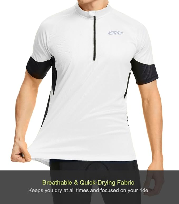 Men’s Cycling Jersey Short Sleeve UPF Half-Zip with 3+1 Zipper Pockets, Breathable Quick-Dry Moisture Wicking Fabric