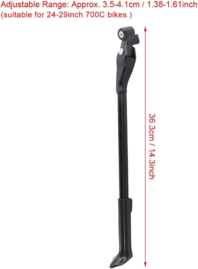 Aluminum Alloy Adjustable Bike Kickstand, Bicycle Side Stand for 24-29inch 700C Bikes, Anti - Skid Plastic Foot with Length Adjustment for Mountain and Road Bicycles