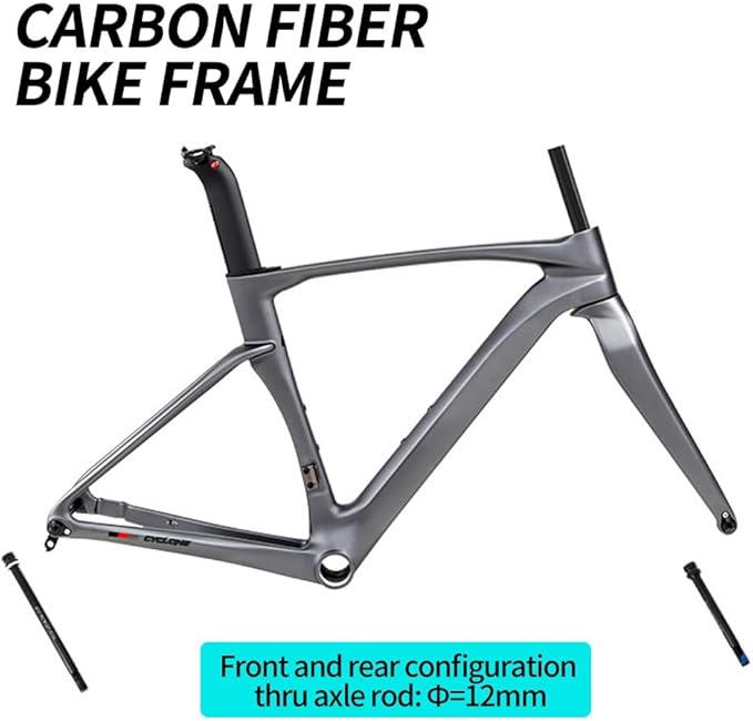 700C Road Bike Frameset 43.5/46/48/50/52/54/56CM Cyclocross Race Bike Frame Carbon Fiber Bike Frames Disc Brake Thru Axle F12×100mm R12×142mm(Black,43.5CM)