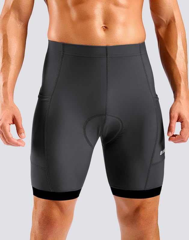 Bikewa Men's Cycling Shorts 7" 4D Padded Bike Shorts for Men Road Biking Bicycle Riding Cycle Biker Phone Pockets