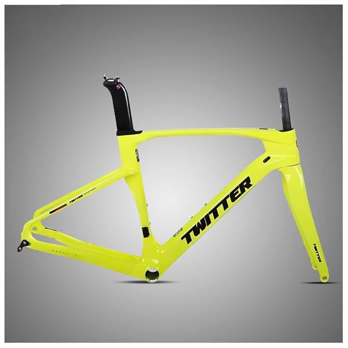 Carbon Fiber Road Bike Frameset Disc Brake Racing Frame 45/48/51/54CM 12x100/12x142mm Thru Axle Bicycle Frame for 700c Wheels(Yellow,48cmc)