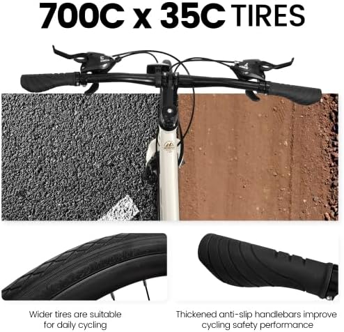 A28250 700C Road Hybrid Bike for Adult, 21-Speed Road Bike Road Bicycle Carbon Steel Frame/Dual-Disc Brakes/Multiple Colors