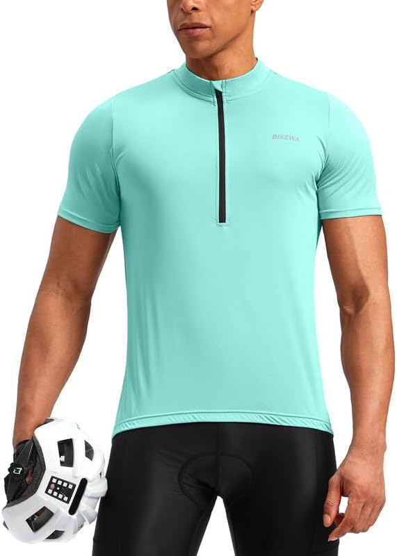 Bikewa Men's Cycling Jersey Moisture Wicking Short Sleeve UPF Half Zip Bike Road Riding Biking Shirts for Men Zipper Pockets