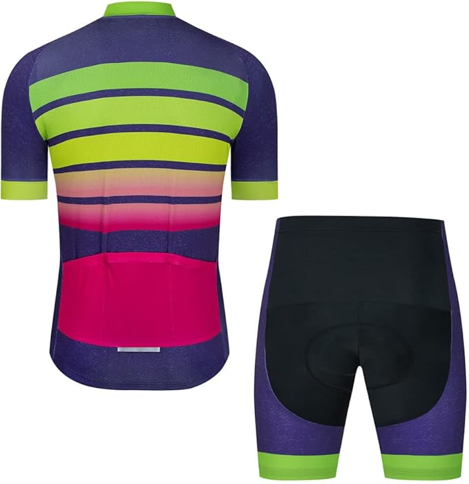 Men Cycling Jersey Set Cycle Short Sleeve Shirt and 3D Cushion Shorts Padded Suit Biking Top