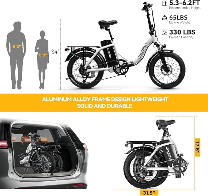 1000W Folding Electric Bike,48V 20AH Removable Battery E Bike,30+MPH,80 Miles Max Range Electric Bike for Adults,20" Fat Tire Foldable ebike,Adult Electric Bicycle for Commute Beach Snow