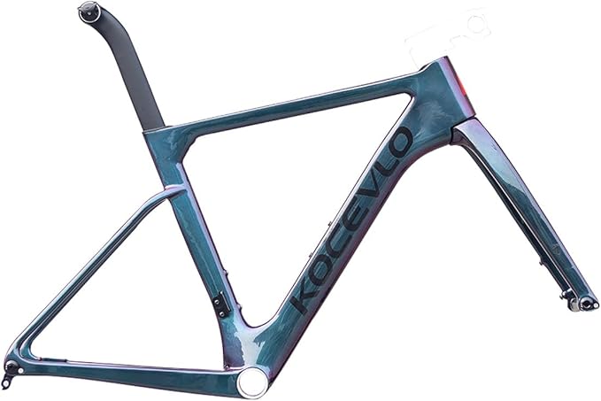 700C Road Bike Frameset 44 47 50 53 56 Cm Carbon Fiber Disc Brake Bike Frame Thru Axle F12×100mm R12×142mm Windbreaker Frame T47mm Threaded Bottom Bracket Max 32C Tire(Chameleon,47cm)