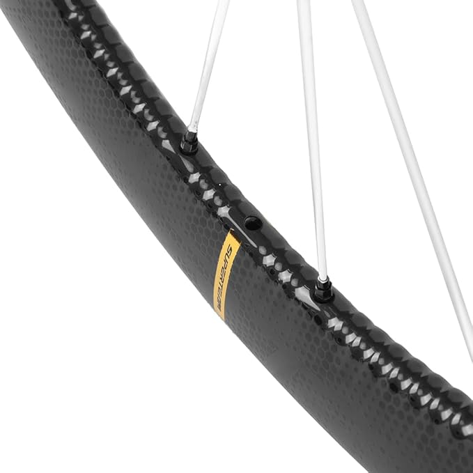 SUPERTEAM S-All Carbon EVO Road Bike Wheelset 36T Ratchet SystemDisc Brake Tubeless 700c 50mm Depth 28mm Width Center Lock Thru Axle, White Carbon Spoke Ultralight 1425g