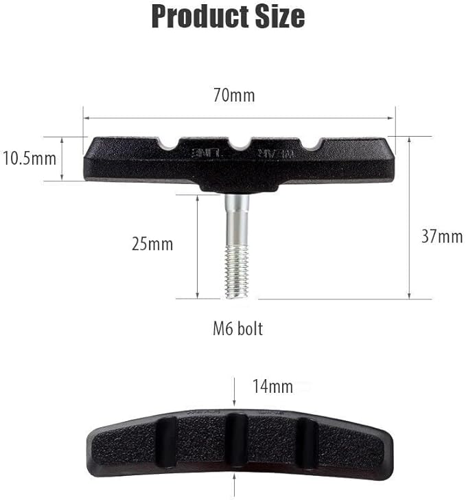 5 Pairs High Grade Bike V-Brake Pads | Professional Mountain Bicycle Brake Shoes | 70mm Blocks Shoes with Hex Nut and Shims | Universal Bicycle Brake Blocks Set - Bike Accessories