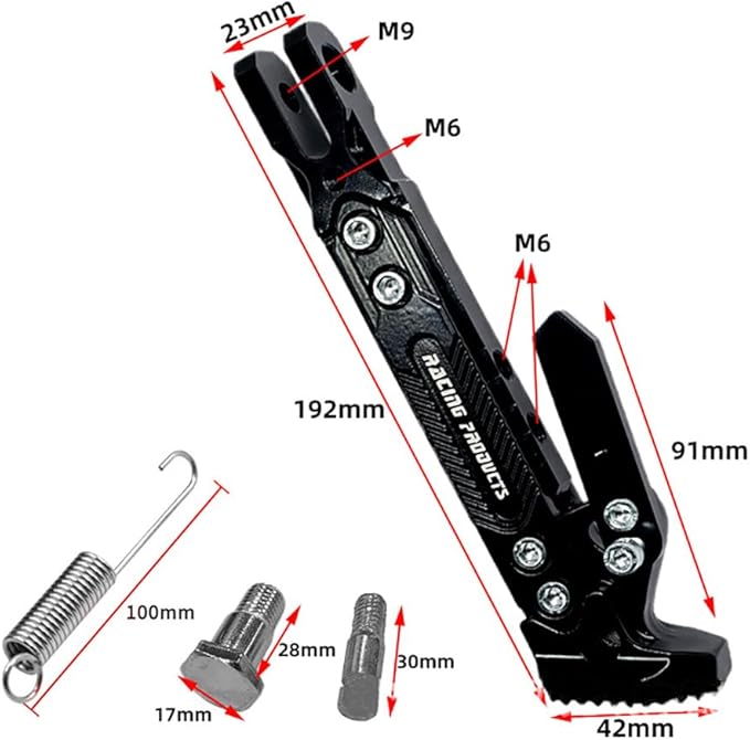 Motorcycle Universal Kickstand Adjustable CNC Aluminum Tripod Holder Kickstand Foot Side Support Stand for Motorcycle Scooter Motorbike Motocross Electric Dit Pit Bike (Black)